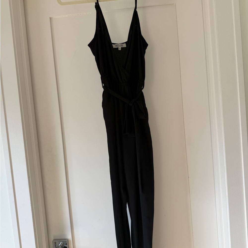 WYLDR Black Sleeveless Wrap-Front Jumpsuit with Tie Waist